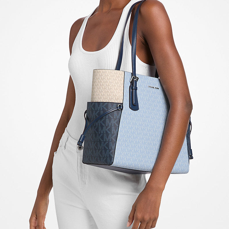 Bolso tote Voyager grande de bloques de color con logotipo de la marca