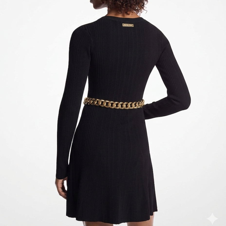 Vestido corto de punto con cadena