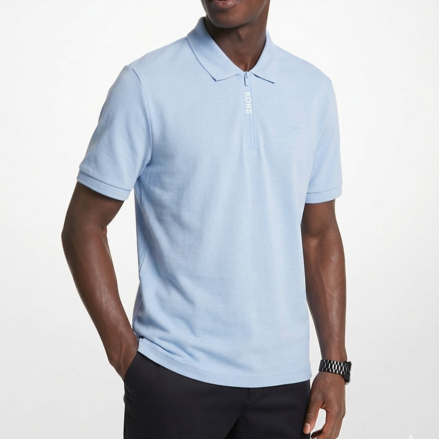 Polo de Algodón con media cremallera Pale Blue