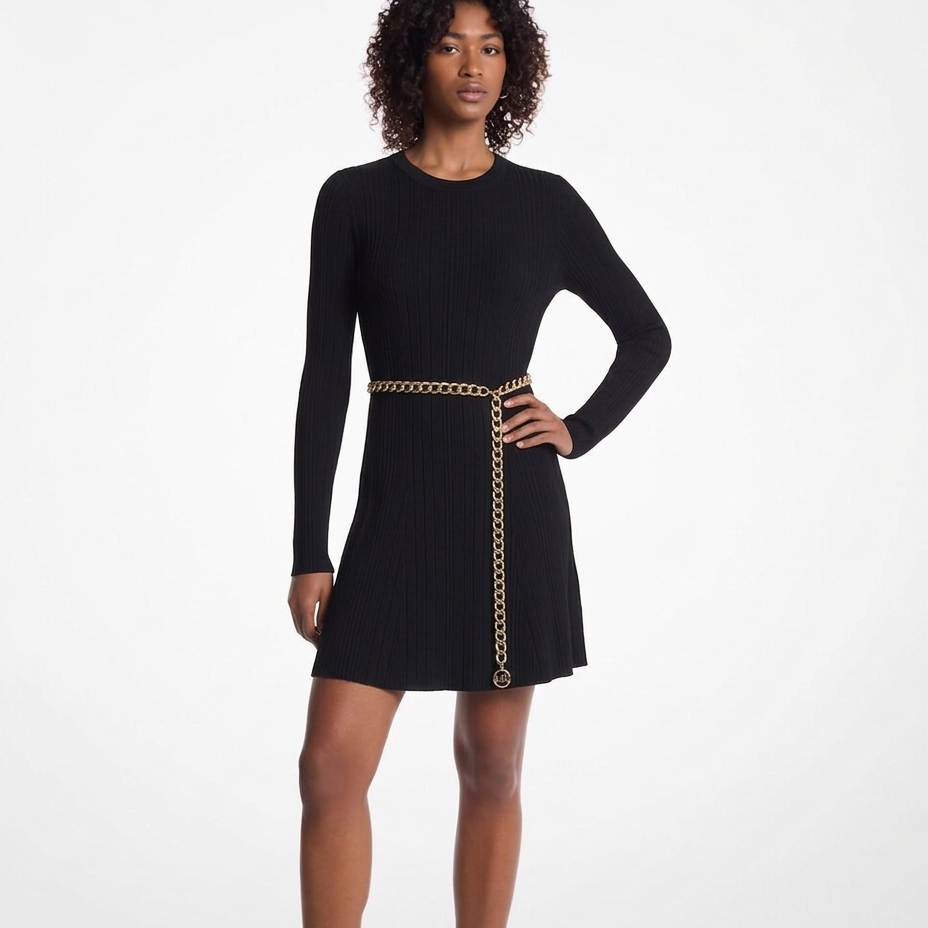 Vestido corto de punto con cadena